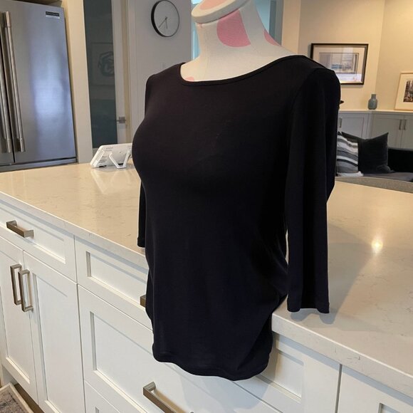 Theory Yorisa Fine Ribbed Boatneck or Scoop Neck Viscose Top Navy Sz M NWOT - Picture 11 of 13